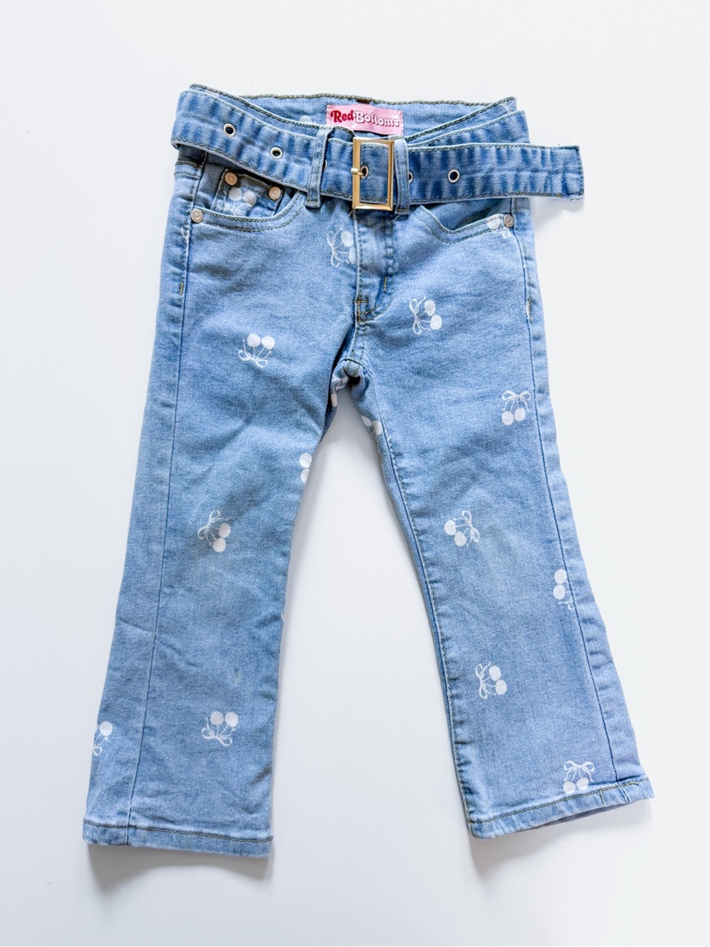 Vintage Y2K Cherry Print Flare Jeans Girls 4T Red Bottoms